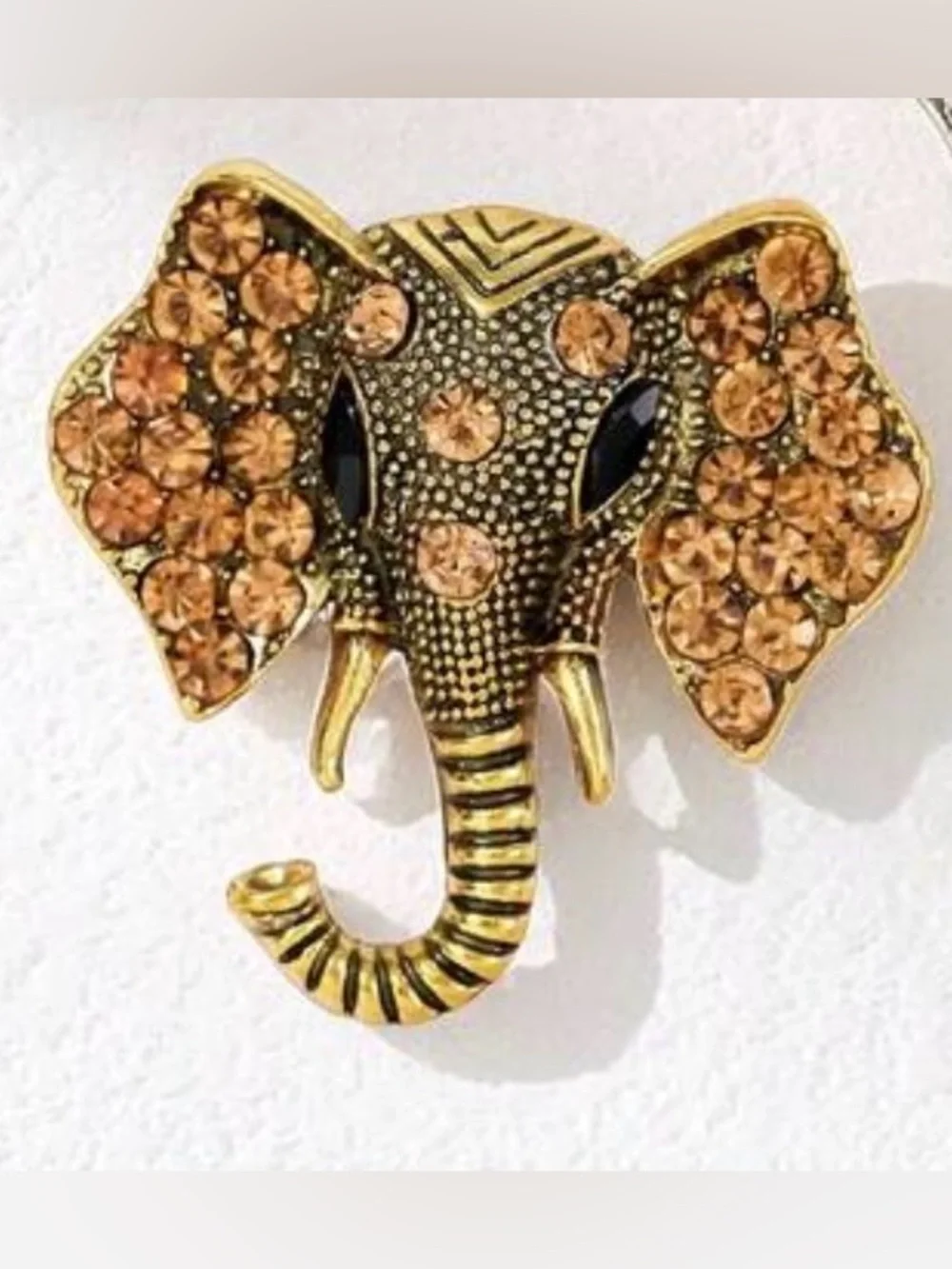 Vintage Gold-Tone Crystal Elephant Brooch Pin